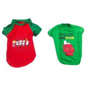 Peanuts Dog Christmas Shirts Set Large Red Green Snoopy Festive Pet Outfit Duo
